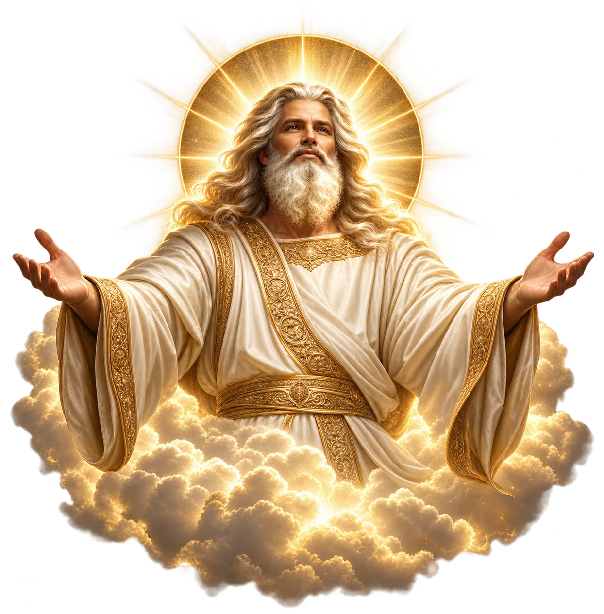 A radiant divine figure welcoming you with open arms